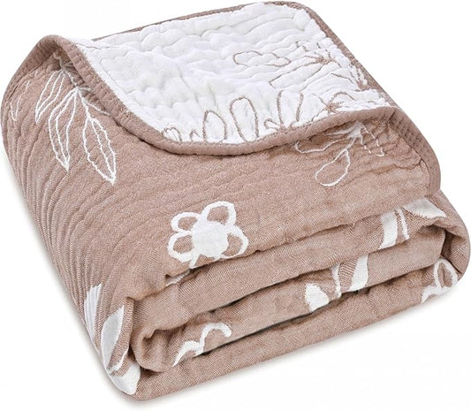 Ultra-Soft Muslin Baby Blanket - Swaddle & Crib, 43x43 (Leaf Floral)