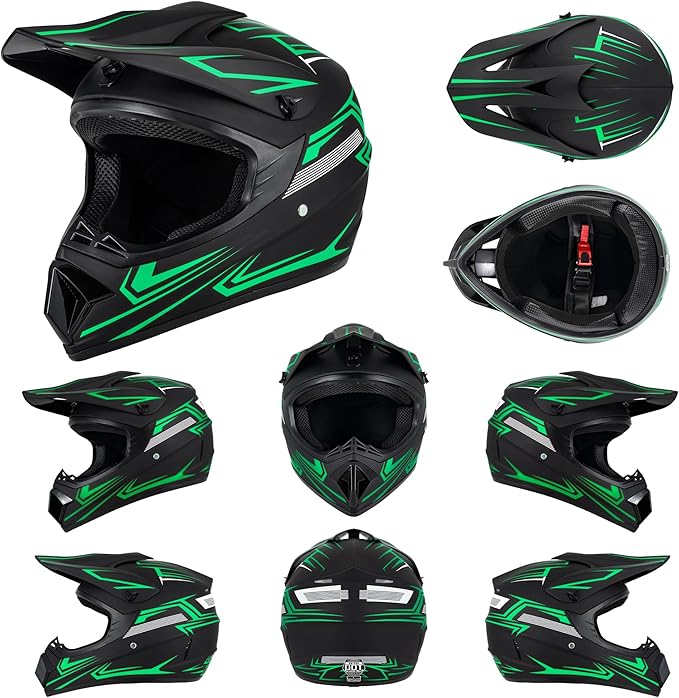 Youth Kids Motocross Helmet, Adult ATV Dirt Bike Helmet with Goggles Gloves & Mask Quick, Full Face Motorcycle Helmet with Quick Release Buckle DOT Certified