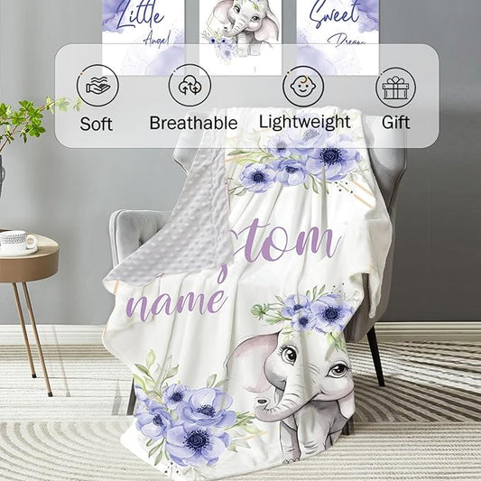 Personalized Baby Crib Bedding Set: 4 Piece Purple Flower Custom Gift Crib Bed Set with Name - Elephant Design, Nursery Bedding Set for Baby Girls,Newborn Girls Crib Sets, Crib Bedding Shower Gifts