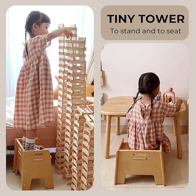 AVDAR Wooden Step Stool for Kids, 14” One Step Stool for Toddlers, Heavy Duty Non-tip Non-Slip for Bedroom/Kitchen