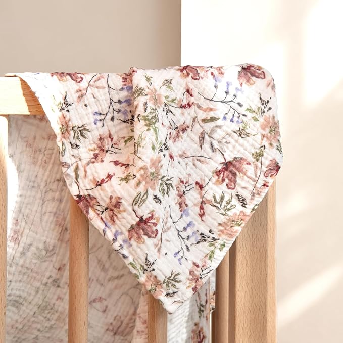 lulumoon Muslin Swaddle Blankets for Baby: Soft Cotton Newborn Receiving Blankets - Floral Print Nursery Gift Set for Baby Girls(Sand Flower)