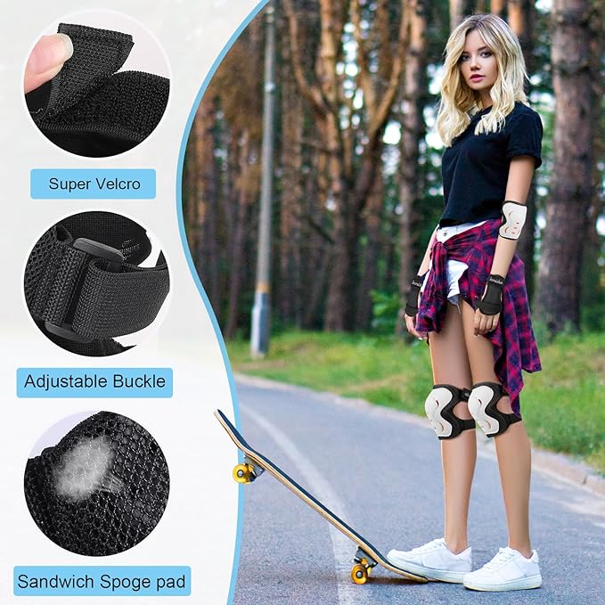 Kids/Adult/Youth Knee and Elbow Pads with Wrist Guards 3 in 1 Protective Gear Set for Skateboarding Cycling BMX Bike Scooter Skating Rollerblading Riding