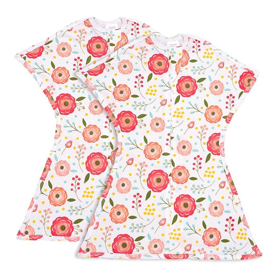 SleepingBaby Zipadee-Zip Transition Swaddle - Cozy Baby Swaddle Blanket with Zipper Convenience - Roomy Wearable Blanket for Easy Diaper Changes - Pretty Poppy, Small (4-8 Month) - 2 Pack