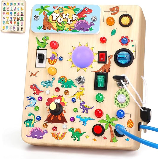 Busy Board for Toddlers - Montessori Educational Toy for 1-3 Year Old Boys & Girls | Travel-Friendly Sensory Learning Activity | Ideal for Kids with Autism(Dinosaur Busy Board)