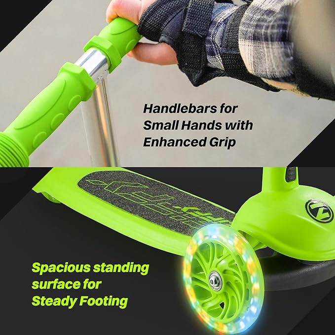 ZIFFY Multicolor 3 Wheel Scooter for Kids 3-5, Toddler Kick Scooters with LED Light-Up Wheels for Boys and Girls, 5 Adjustable Height and Lean-to-Steer Design, Support up to 110 lbs by JOVA