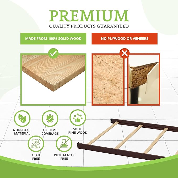 Full-Size Conversion Kit Bed Rails for Baby Cache Convertible Cribs - Solid Wood Rail - Toddler and Adult Bed Rail for Full-Size Beds - Essential Nursery & Baby Furniture (Charcoal Brown)