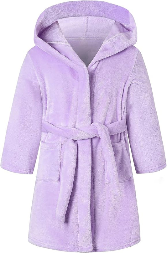 Girls Fleece Hooded Robes, Kids Soft Premium Fuzzy Bathrobe for Gifts, 2-12 Years