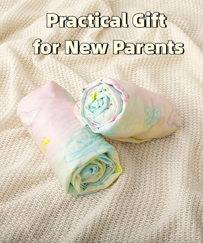 Jersey Butterfly Crib Sheets for Baby Girls,52”x28”x8, 2 Pack,Pink Cute Kawaii Standard Oval/Retangle Fitted Crib Sheets for Toddler,Super Soft Breathable