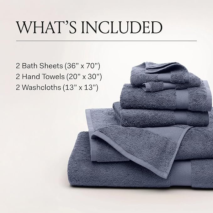 BOLL & BRANCH Plush Bath Sheet Set - Oak - 6 Piece - Includes 2 Oversized Bath Sheets, 2 Hand Towels & 2 Washcloths - 100% Organic Cotton - Ultra Soft & Luxurious - Quick Absorbing