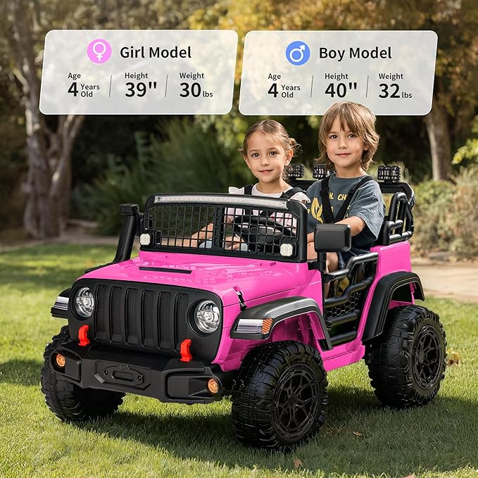 2 Seater Ride on Car Toy, 24V 4WD Electric Car for Kids 4-8 with Remote Control, 4x200W Motors, Capacity 110 lb - Pink