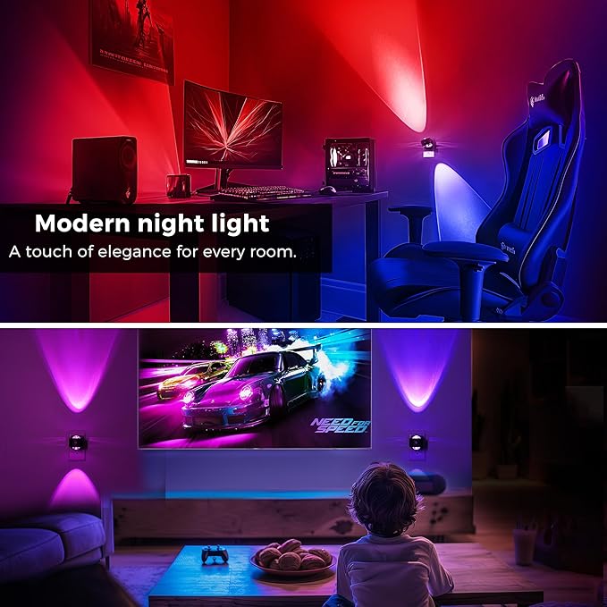 L LOHAS LED Night Light Projector, Color Changing Night Light Plug into Wall, Dusk to Dawn Sensor, Rotating Nightlight, RGB Ambient Lighting for Bathroom, Gaming Room, Gifts,1 Pack