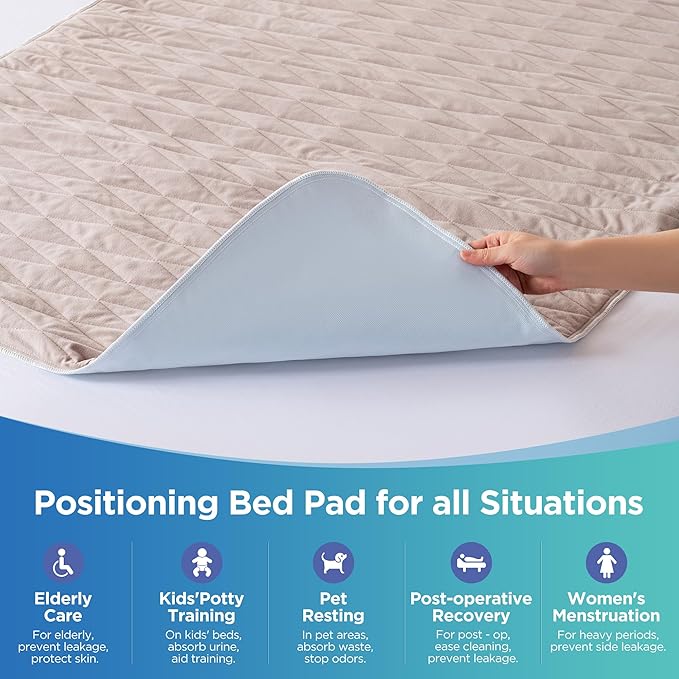 Careland Washable Underpads, 34" x 54" Heavy Absorbency Reusable Incontinence Pads for Adults, Elderly, and Pets - Waterproof Protective Pad for Bed, Couch, Sofa, Floor (Brown, 36 x 54 in)