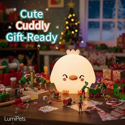Lumipets Clara The Chick Squishy Silicone Night Light for Kids | Cute Night Light with Remote & Touch Control for Baby & Toddler Bedrooms | Color Changing Portable Animal Nightlight | Soft Mood Lamp
