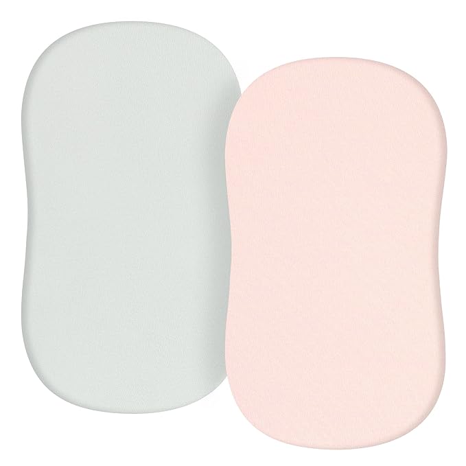 TILLYOU Baby Bassinet Sheets for Girls Boys, Fit for Hourglass Oval Rectangle Bassinet Mattress Sheets, 33”X16”, 2 Pack Gray and Pink