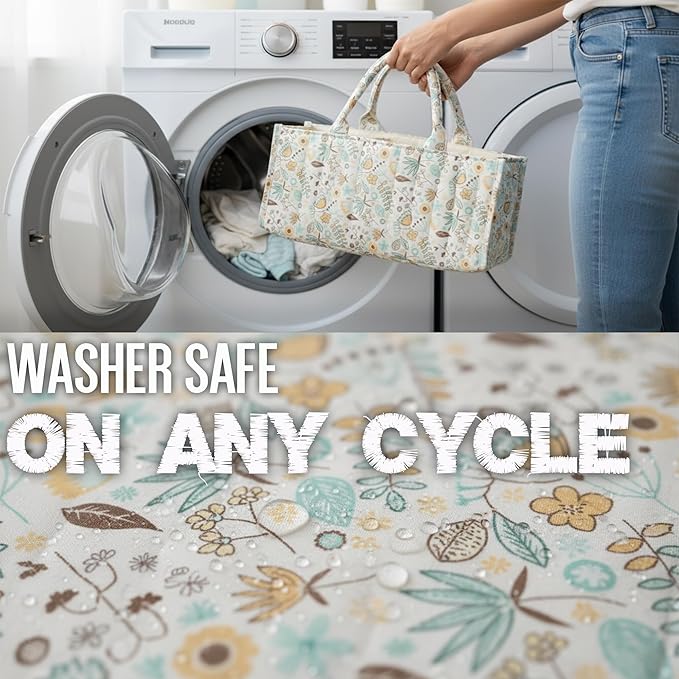 Floral Diaper Caddy Organizer, Caddy For Baby Stuff, Quilted Washable Car Storage for Newborn Toddler, Portable Nursery Storage Organizer for Changing, Waterproof Fabric Shower Basket, Floral Bag