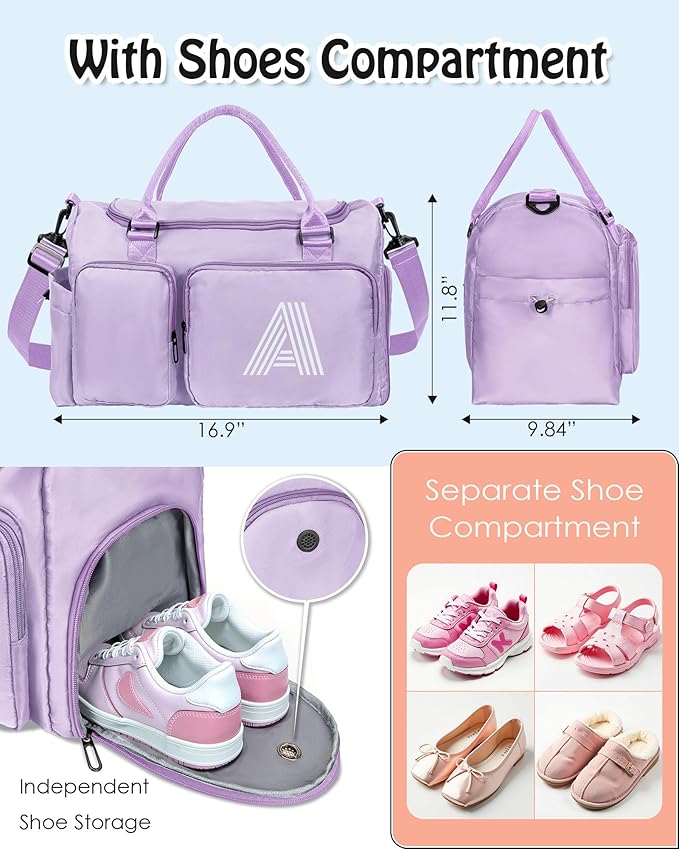 Elilier Gifts Teen Girl Gift, Initial Travel Duffle Bag, Duffel Bags, Personalized Weekender bags, Lilac purple-Y