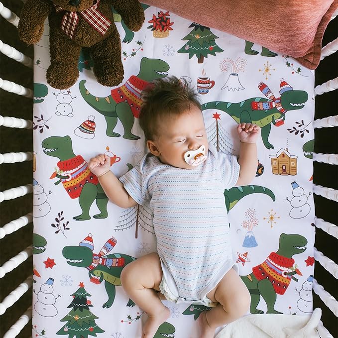 UOMNY Crib Sheet Christmas Dinosaur Fitted Crib Sheets Baby Sheet for Standard Crib and Toddler Mattresses Nursery Bedding Sheet Crib Mattress Sheets for Boys and Girls 1 Pack Space Toddler Sheet