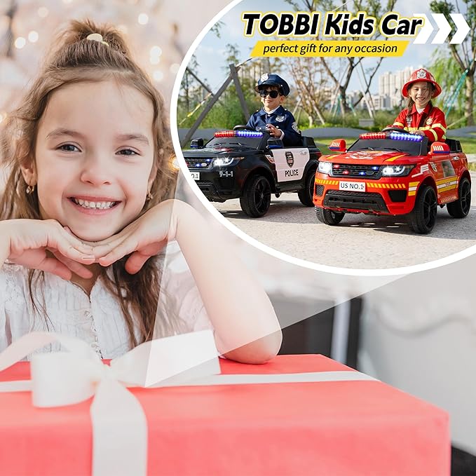 TOBBI Fire Truck Ride on Toys 12V Fire Engine Giant Firetrucks Firefighter Fireman Ride On Car with Remote Control, Siren-Call, Walkie-Talkies, Bluetooth for Toddlers, Red