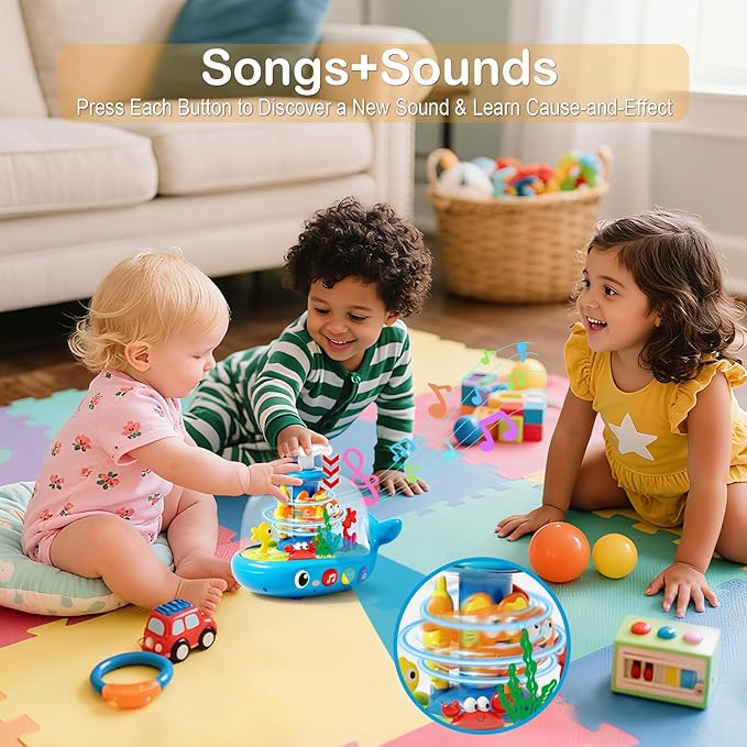 Whale Sensory Spinner Toy for Baby: Light Up Rotating Play with Music – Safe ABS Early Learning Educational Toys for 6 Months+ – Christmas Birthday Gift for Boys and Girls