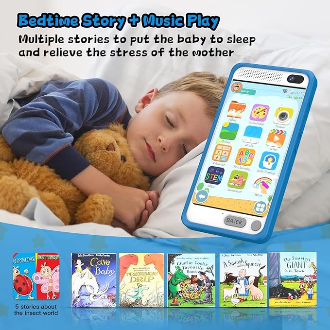 Kids Smart Phone Toys for Boys Girls, Christmas Birthday Gifts for Kids Cell Phone Toy, Mini Smart Phone Toys with Dual Camera, Game, Music Player, 8GB Card (Blue)