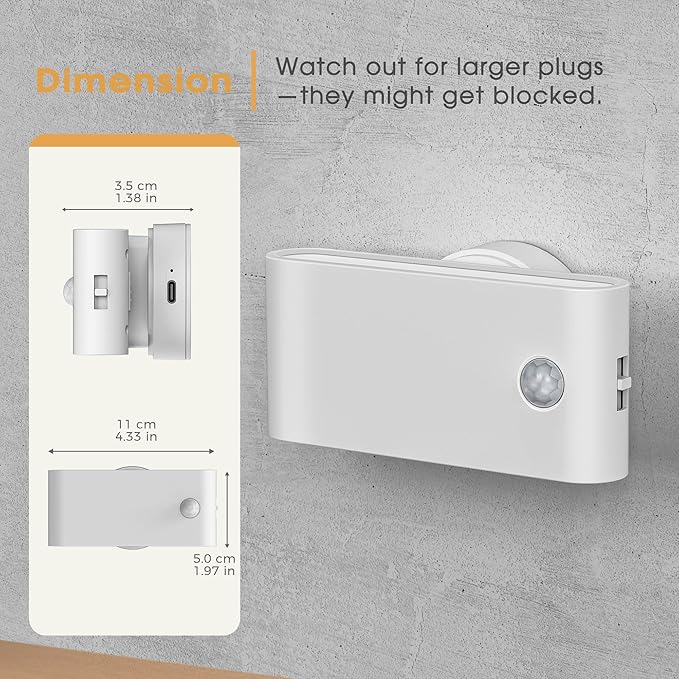 Briignite Motion Sensor Stair Light for Indoor, Night Lights Plug into Wall Magnetic Stick-On Soft White (3000K), Rechargeable, Battery-Operated Wall Light for Hallway, Stairs, Bedroom, Kitchen