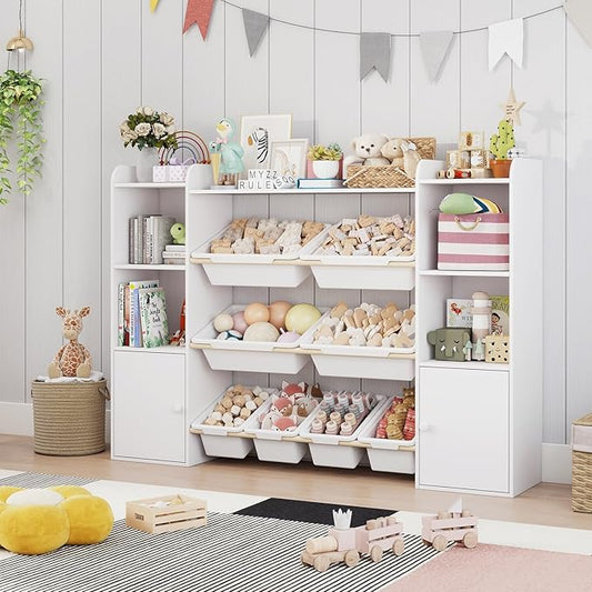 PTINFLUCE Toy Storage Organizer with 8 Toy Bins, Kids Toy Organizers and Storage with Shelf, Toddler Bookshelf and for Classroom, Living Room, Kids Room, Playroom