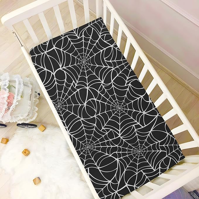 Spider Web Halloween Crib Sheets Soft Breathable Fitted Baby Crib Sheets Mattress Cover for Girl Boys, 52" x 28" x 9"