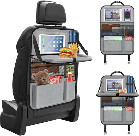 Oneyus Car Backseat Organizer with table Tray, 9 Storage Pockets Backseat Car Organizer with Tablet Holder, Back seat Organizer for Kids Road Trip Essentials Travel (1Pack)