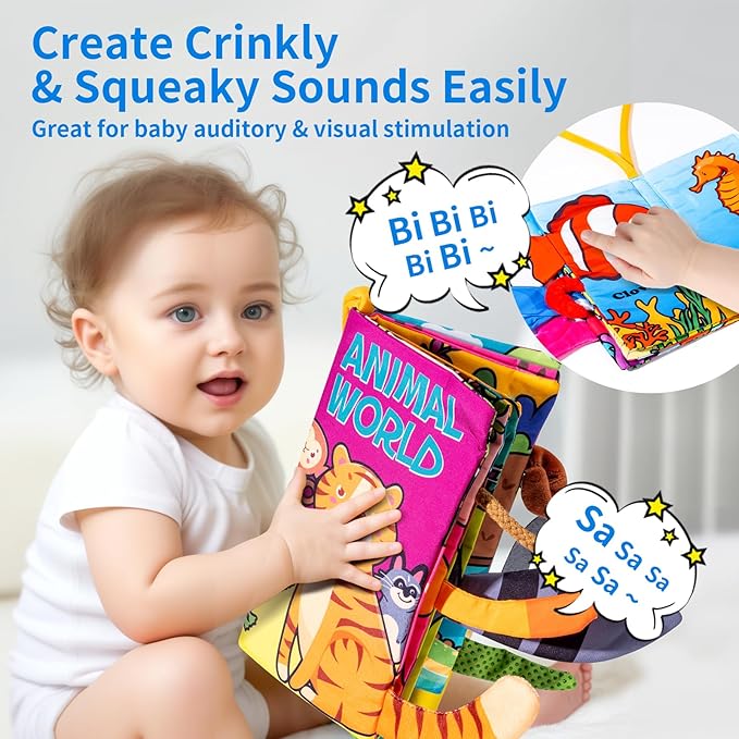 2-Pack Baby Books 0-6 Months, Crinkle Books for Babies, Touch and Feel Sensory Cloth Book 6-12 Months, Tummy Time Toys, Baby Toys for Newborn 6 Pages Pink