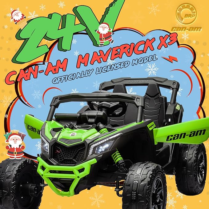 KerryYoo SU5 24V Ride on Toys for Big Kids,4x200W,2 Seater Electric Ride on UTV 4WD/2WD,EVA Rubber Tires,4x4 Shock Absorbers,Remote Control,Licensed Can-Am,Bluetooth - Green