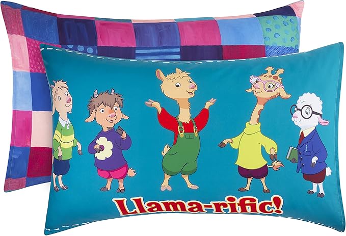 EVERYDAY KIDS Llama Llama 4 Pc Toddler Bedding Set with Comforter, Flat Sheet, Fitted Sheet and Pillowcase Bright Blue Toddler Bed Set Features Llama Llama and Friends