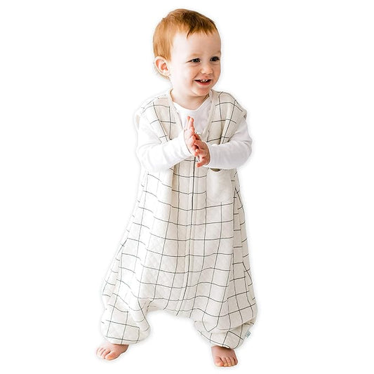 Tealbee Dreamsuit Toddler Sleep Sack with Feet – Walker Sleep Bag with Legs, Rayon made from Bamboo, Summer 0.8 TOG, 2-Way Zipper, 12m-2T - Checkered