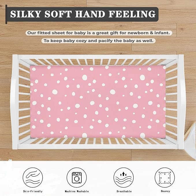 Polka Pink Dot Pattern Fitted Crib Sheet Pink Dot Baby Crib Sheet Fit Standard Crib and Toddler Mattress,Crib Mattress Sheets for Boys Girls 28"x52"