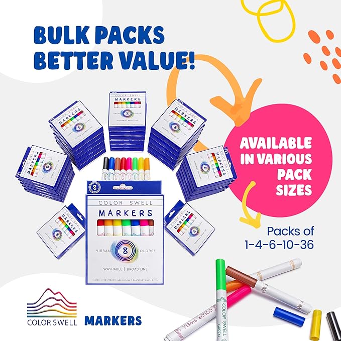 Color Swell Washable Markers Bulk 4 Pack of 8 Vibrant Colors Each for Kids, Adults, Teachers, Parties, and Families
