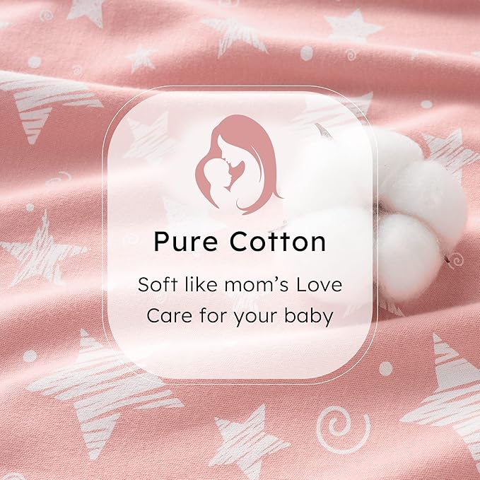 Baby Sleep Sack 6-12 months, 100% Cotton Sleeping Sack for Newborn and Infant, 3 Pack Baby Wearable Blanket, 0.5 Tog Lightweight Double Zipper Sleep Bag Medium Pink Stars Moon