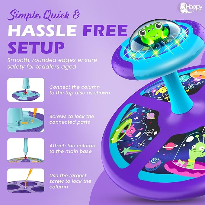 Sit and Spin Toy for Toddlers, Interactive 360° Sit N Spin with Colorful LED Lights and Music, Fun Sensory Play for Girls and Boys
