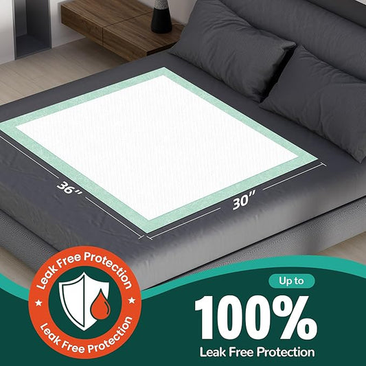 Disposable Bed Pads 30“x36”, 50 Count Extra Large Underpads , Heavy Duty Absorbent Bed Pads for Adult Incontinence, Senior Care, Kids & Puppy Training Pads (No Adhesive)