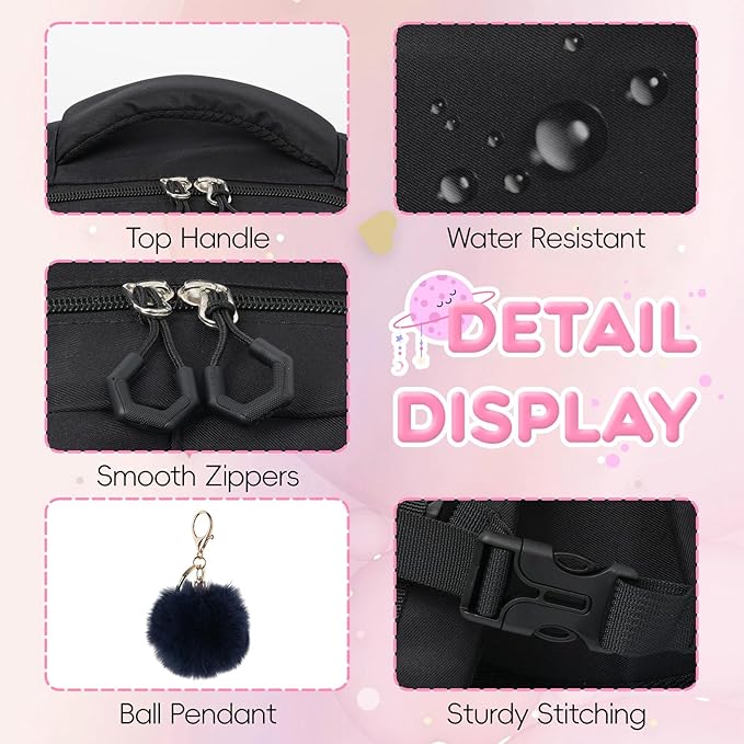 Aulenge Kids Backpack for Girls Cute Teen School Backpack Ages 8-12 with Pencil Case Set Kawaii Stitch Black School Bookbags with Multiple Pockets for Primary & Middle School Students
