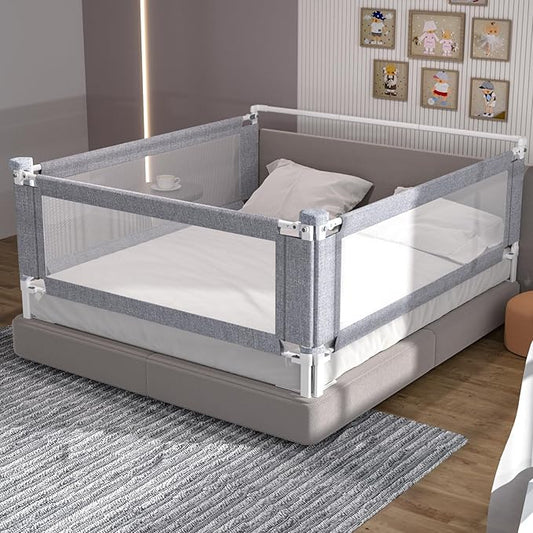 3-Piece Full Size Bed Rail for Toddlers - Adjustable Baby Bed Rail Guard, Kids Safety Bed Rail for Full Size Bed (74.8"x74.8"x54"-Grey)