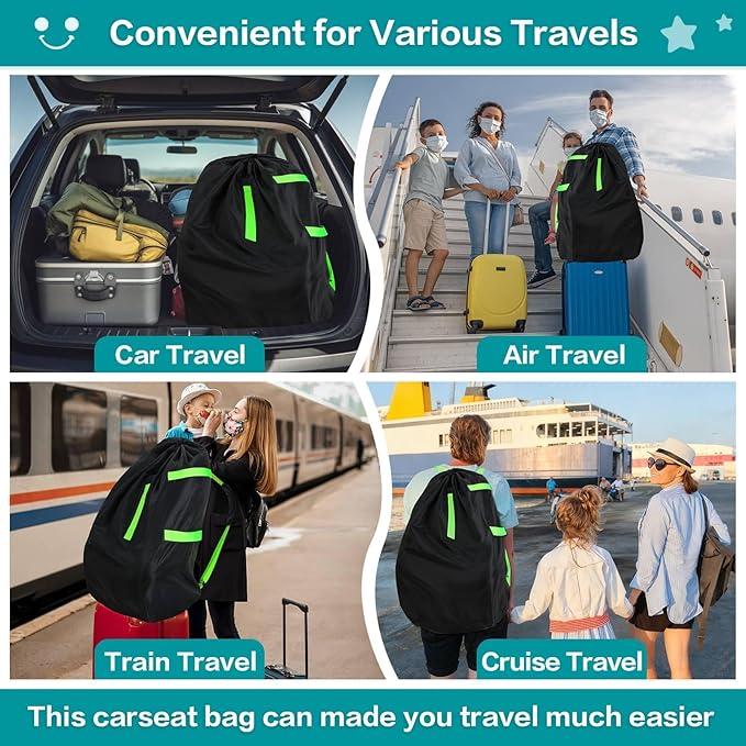 Sublaga Waterproof Car Seat Bags For Airplane Travel, Durable Carseat Cover For Air Travel Car Seat Travel Bag with Shoulder Straps and 2pcs Luggage Tags For Airplane