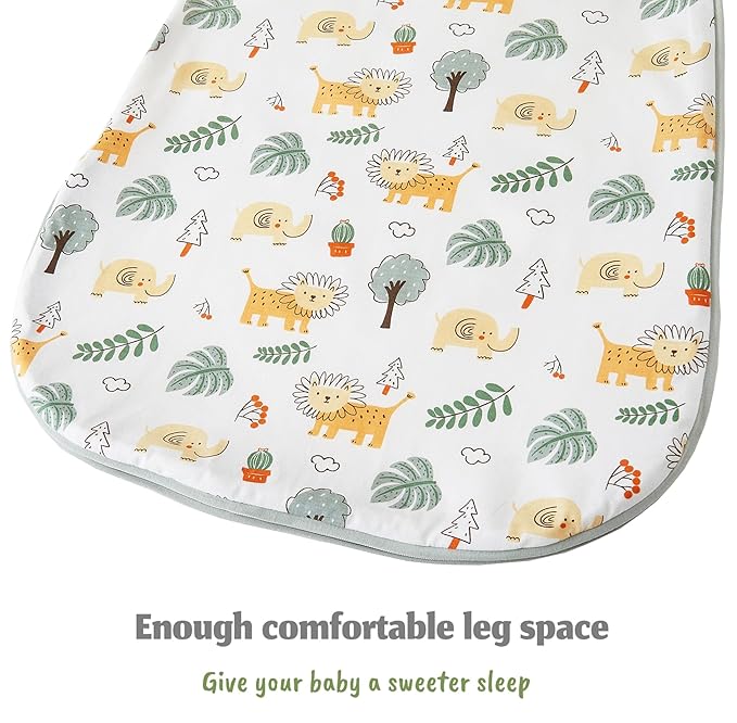 Baby Sleep Sack 0-6 Months 1.0 TOG, 100% Cotton Baby Wearable Blanket with 2-Way Zipper, Infant Toddler Sleeping Sack for Newborn Boys and Girls, Green & Lion