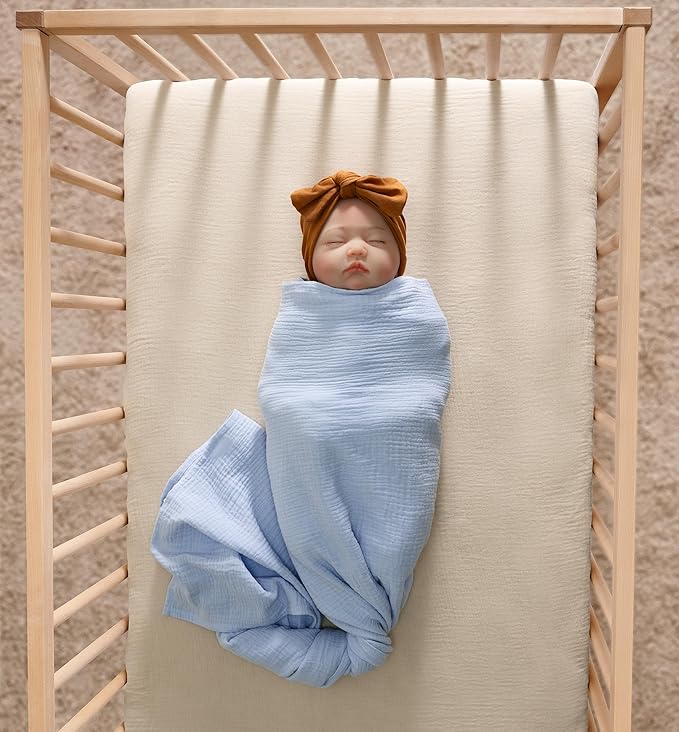 Meracorallo Muslin Crib Sheet, 100% Cotton Fitted Crib Sheet 28x52 Soft and Breathable Baby Boys Girls Cover for Standard Crib and Toddler Mattresses, Beige