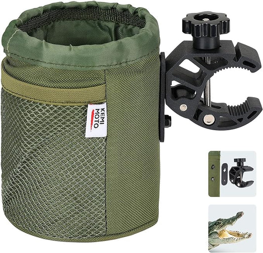 KEMIMOTO Motorcycle Cup Holder, Oxford Fabric Motorcycle Drink Holder with 0.6"-1.5" Alligator Clamp, Universal Water Bottle Cup Accessories for Bike, ATV/UTV, Scooter, Boat, Walker, Army Green