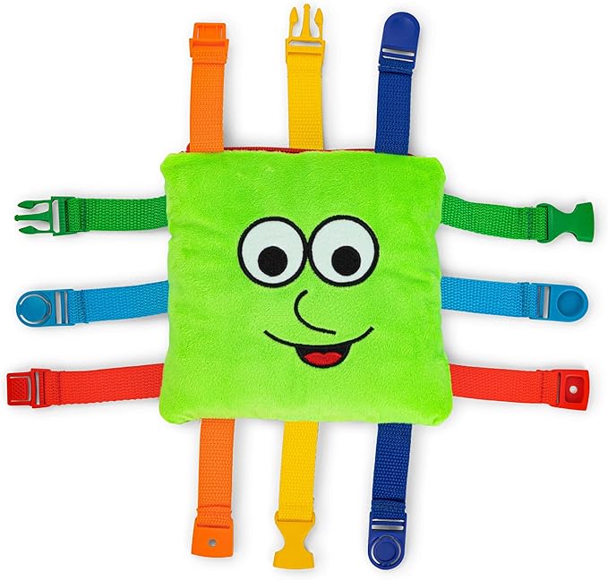 Buckle Toys - Buster Square - Learning Activity Toy - Develop Fine Motor Skills and Problem Solving - Easy Travel Toy - Educational Classroom Must Have