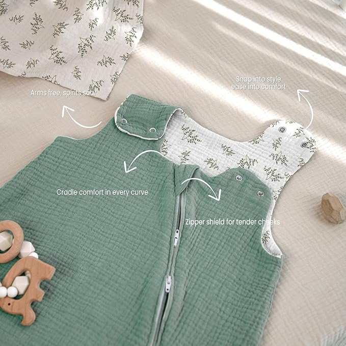 lulumoon Sleep Sack Muslin for Baby: Cotton Wearable Blanket for 3-9 Months - Soft Lightweight Ideal for Nursery Lounge Nighttime Naptime 3-6 Months