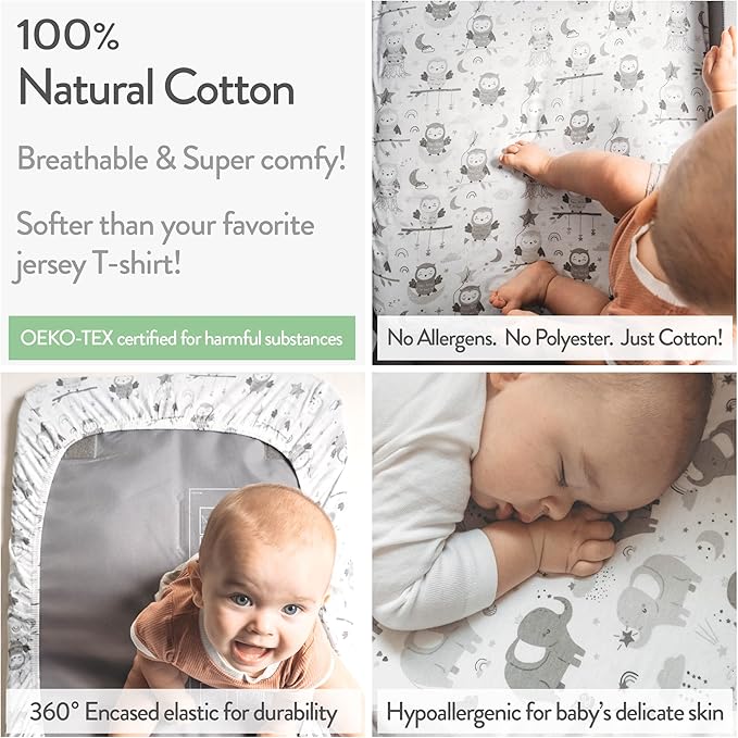 Mini Portable Crib Sheets Fitted for 24 x 38 Inch Mattress – Compatible with Dream on Me, Delta Porta Crib and Arms Reach Ideal Cosleeper – 2 Pack