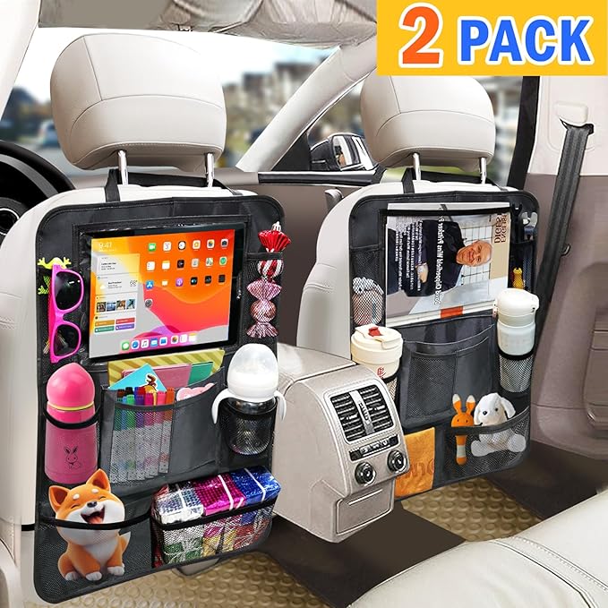 Etre Jeune Backseat Organizer for Car, 2 PCS Seat Back Cover for Kids Toddlers with 10 Storage Pockets & 11″ Tablet Holder, Waterproof Back Seat Protector for Snacks Toys, Travel Accessories