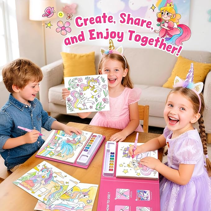 JoyCat Paint with Water Coloring Books for Toddlers, Watercolor Painting Sets for Kids Ages 3-5 4-8, Arts and Crafts Drawing Activities Toy Birthday Gift for Boys Girls (Magical Pony)