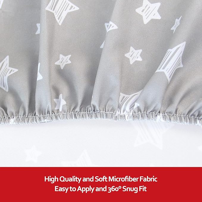 Pack and Play Sheets, 2 Pack Mini Crib Sheets, Stretchy Playard Fitted Sheet, Compatible with Graco Pack n Play, Soft and Breathable Material, Stars & Elephant