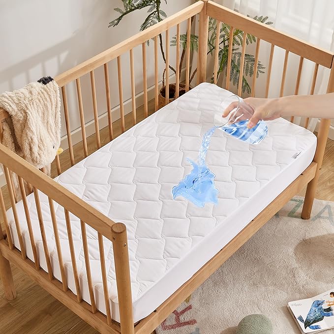 SLEEP ZONE Waterproof Crib Mattress Protector 2 Pack, Elastic Fitted Twin Mattress Pad Ultra Soft and Breathable, Machine Washable Mattress Cover for Standard Baby Crib Size 52''x28'', Pure White